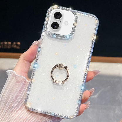 Rhinestone Glitter TPU Ring Holder Anti-fall Phone Case, For iPhone 16, For iPhone 15 Pro Max, For iPhone 15 Pro, For iPhone 15