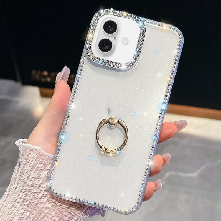 Rhinestone Glitter TPU Ring Holder Anti-fall Phone Case, For iPhone 16, For iPhone 15 Pro Max, For iPhone 15 Pro, For iPhone 15