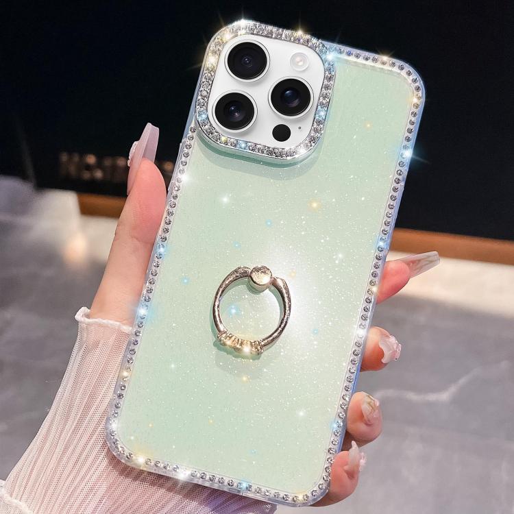 Rhinestone Glitter TPU Ring Holder Anti-fall Phone Case, For iPhone 16, For iPhone 15 Pro Max, For iPhone 15 Pro, For iPhone 15