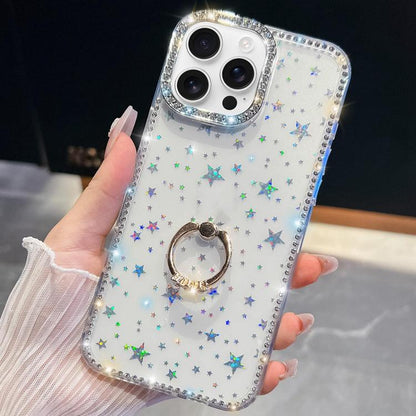 Rhinestone Glitter TPU Ring Holder Anti-fall Phone Case, For iPhone 16, For iPhone 15 Pro Max, For iPhone 15 Pro, For iPhone 15