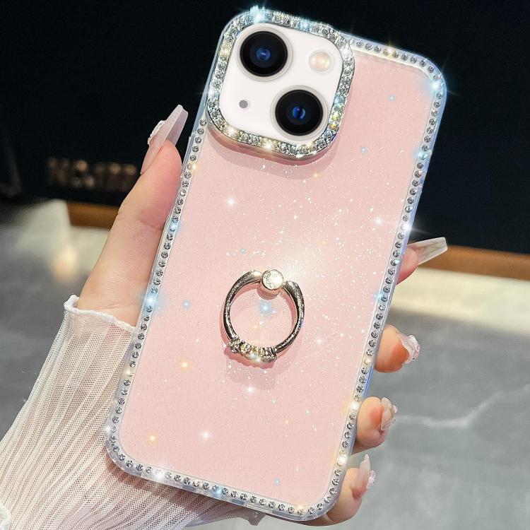 Rhinestone Glitter TPU Ring Holder Anti-fall Phone Case, For iPhone 16, For iPhone 15 Pro Max, For iPhone 15 Pro, For iPhone 15