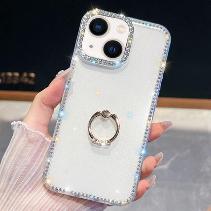 Rhinestone Glitter TPU Ring Holder Anti-fall Phone Case, For iPhone 16, For iPhone 15 Pro Max, For iPhone 15 Pro, For iPhone 15