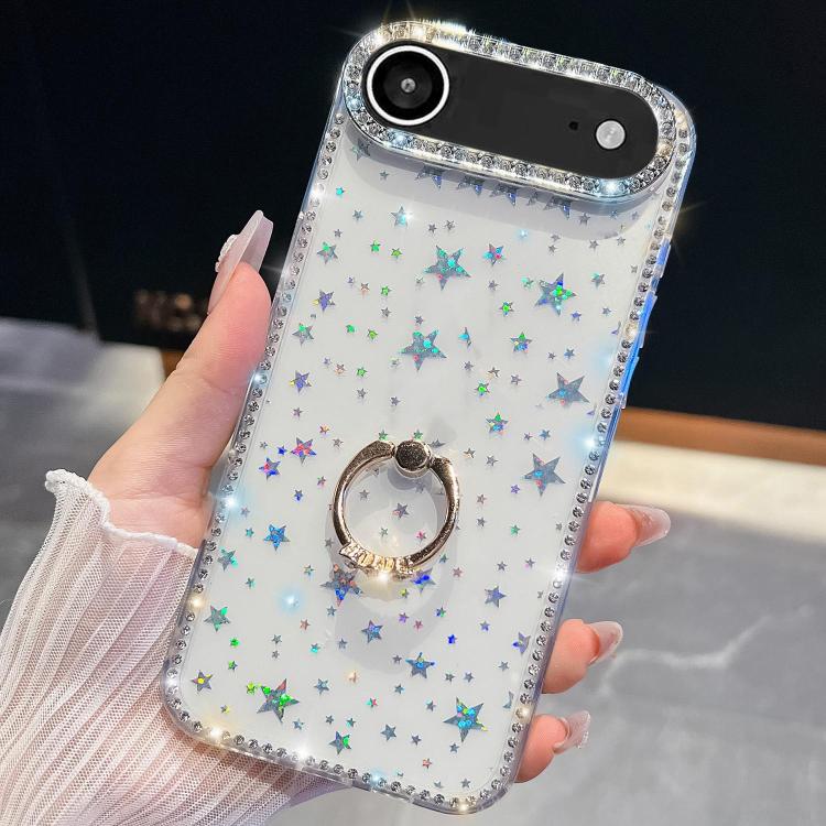 Rhinestone Glitter TPU Ring Holder Anti-fall Phone Case, For iPhone Air, For iPhone 16 Pro Max, For iPhone 16 Pro, For iPhone 16 Plus