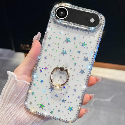 Rhinestone Glitter TPU Ring Holder Anti-fall Phone Case, For iPhone Air, For iPhone 16 Pro Max, For iPhone 16 Pro, For iPhone 16 Plus