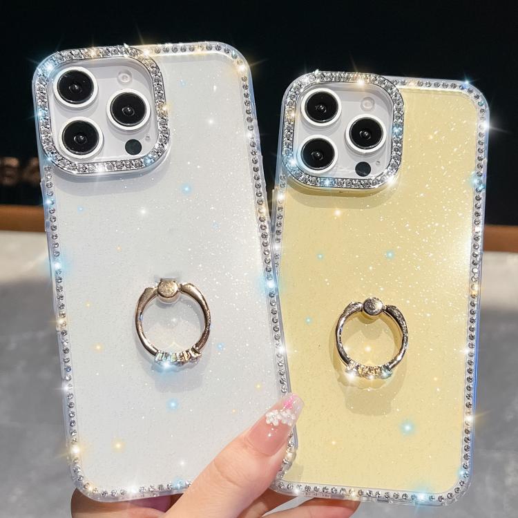Rhinestone Glitter TPU Ring Holder Anti-fall Phone Case, For iPhone 16e, For iPhone 16 Pro Max, For iPhone 16 Pro, For iPhone 16 Plus