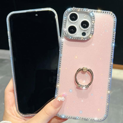 Rhinestone Glitter TPU Ring Holder Anti-fall Phone Case, For iPhone Air, For iPhone 16 Pro Max, For iPhone 16 Pro, For iPhone 16 Plus