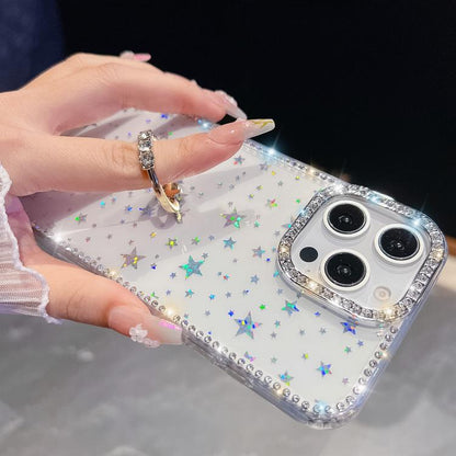 Rhinestone Glitter TPU Ring Holder Anti-fall Phone Case, For iPhone 14, For iPhone 14 Pro, For iPhone 14 Pro Max, For iPhone 13 Pro Max