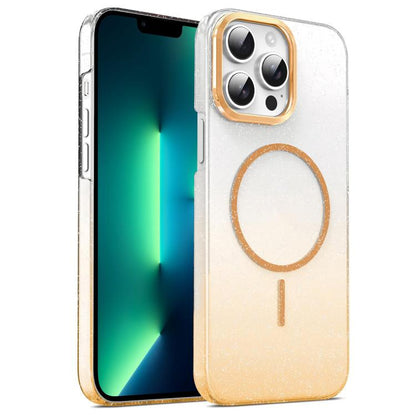Gold Diamond Glitter Gradient MagSafe Shockproof Phone Case, For iPhone 14 Pro Max, For iPhone 13 Pro Max, For iPhone 13 Pro, For iPhone 13
