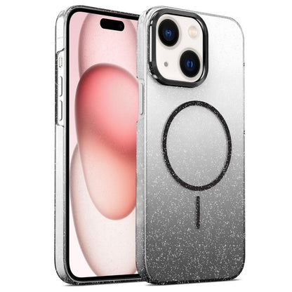Gold Diamond Glitter Gradient MagSafe Shockproof Phone Case, For iPhone 16, For iPhone 15 Pro Max, For iPhone 15 Pro, For iPhone 15 Plus