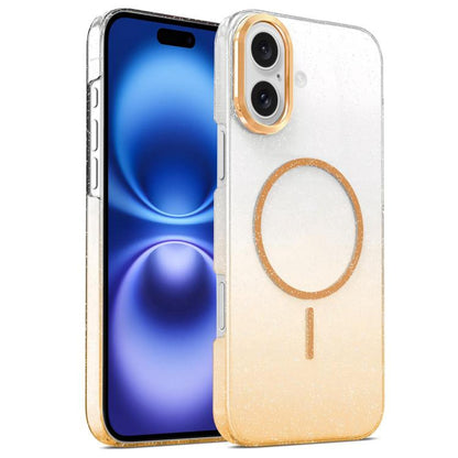 Gold Diamond Glitter Gradient MagSafe Shockproof Phone Case, For iPhone 16, For iPhone 15 Pro Max, For iPhone 15 Pro, For iPhone 15 Plus