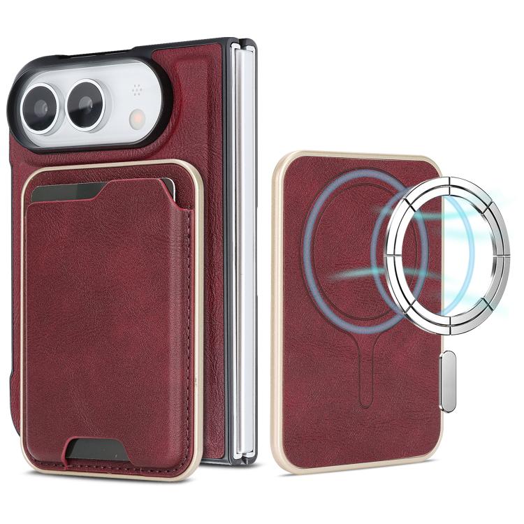 Kalebol Slim MagSafe Ring Magnetic Card Bag Leather Phone Case, For iPhone Duo, For iPhone 18 Pro, For iPhone 18 Pro Max, For iPhone 17 Pro Max