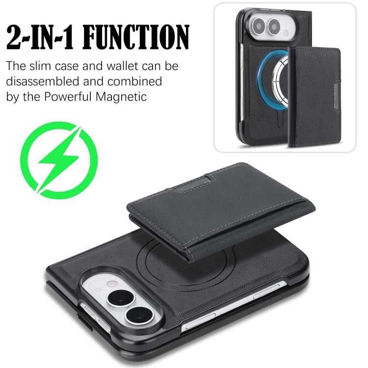 Kalebol Strong MagSafe Magnetic Two-Fold Card Bag Leather Phone Case, For iPhone Duo, For iPhone 18 Pro, For iPhone 18 Pro Max, For iPhone 17 Pro Max