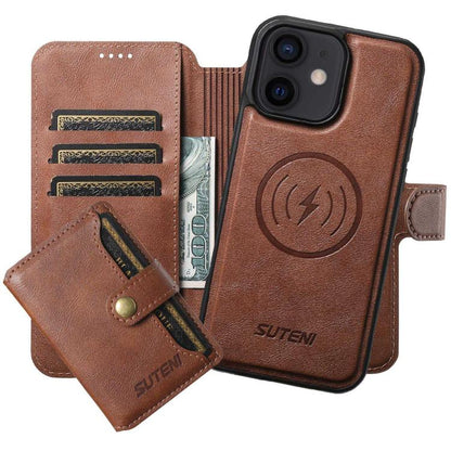 Suteni Q05S1 3-in-1 Detachable Wallet MagSafe Leather Phone Case, For iPhone 14, For iPhone 14 Pro, For iPhone 14 Pro Max, For iPhone 13 Pro Max, For iPhone 13 Pro, For iPhone 13, For iPhone 12, For iPhone 12 Pro Max