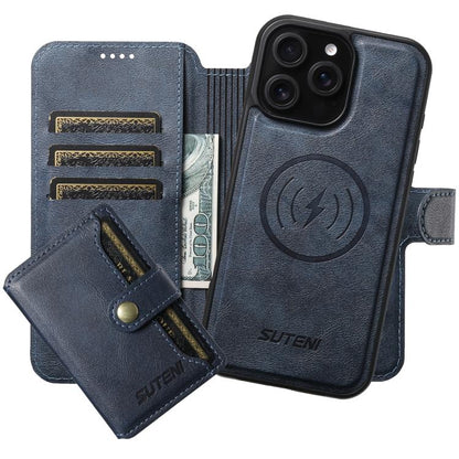 Suteni Q05S1 3-in-1 Detachable Wallet MagSafe Leather Phone Case, For iPhone 14, For iPhone 14 Pro, For iPhone 14 Pro Max, For iPhone 13 Pro Max, For iPhone 13 Pro, For iPhone 13, For iPhone 12, For iPhone 12 Pro Max