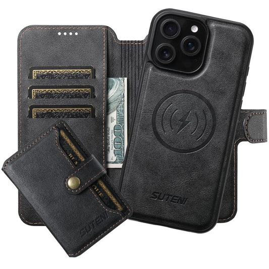 Suteni Q05S1 3-in-1 Detachable Wallet MagSafe Leather Phone Case, For iPhone 14 Pro, For iPhone 14 Pro Max, For iPhone 13 Pro Max, For iPhone 13 Pro, For iPhone 13, For iPhone 12, For iPhone 12 Pro Max, For iPhone 12 Pro
