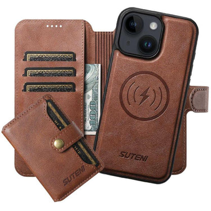 Suteni Q05S1 3-in-1 Detachable Wallet MagSafe Leather Phone Case, For iPhone 16 Pro, For iPhone 16 Plus, For iPhone 16, For iPhone 15 Pro Max, For iPhone 15 Pro, For iPhone 15 Plus, For iPhone 15, For iPhone 14 Plus