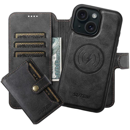 Suteni Q05S1 3-in-1 Detachable Wallet MagSafe Leather Phone Case, For iPhone 16 Pro, For iPhone 16 Plus, For iPhone 16, For iPhone 15 Pro Max, For iPhone 15 Pro, For iPhone 15 Plus, For iPhone 15, For iPhone 14 Plus