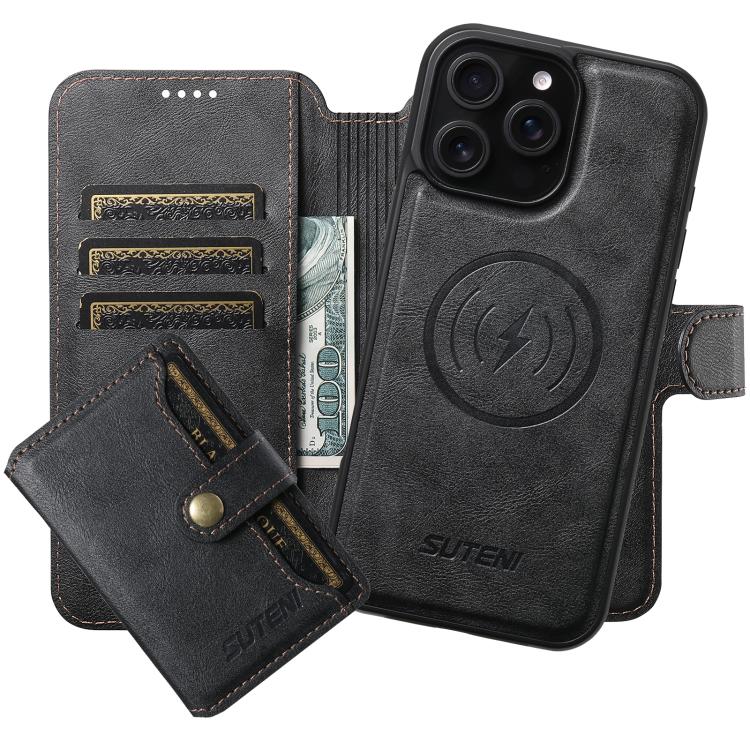Suteni Q05S1 3-in-1 Detachable Wallet MagSafe Leather Phone Case, For iPhone 16 Pro, For iPhone 16 Plus, For iPhone 16, For iPhone 15 Pro Max, For iPhone 15 Pro, For iPhone 15 Plus, For iPhone 15, For iPhone 14 Plus
