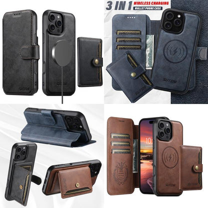 Suteni Q05S1 3-in-1 Detachable Wallet MagSafe Leather Phone Case, For iPhone 12 Pro