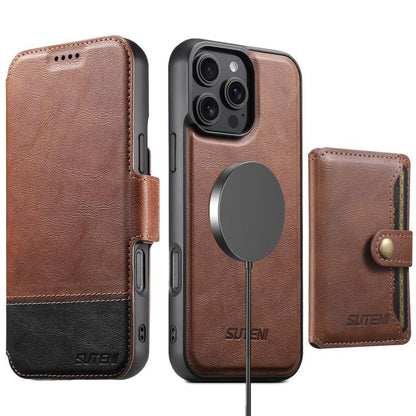 Suteni Q06S1 3-in-1 Splicing Detachable Wallet MagSafe Leather Phone Case, For iPhone 16 Pro, For iPhone 16 Plus, For iPhone 16, For iPhone 15 Pro Max, For iPhone 15 Pro, For iPhone 15 Plus, For iPhone 15, For iPhone 14 Plus