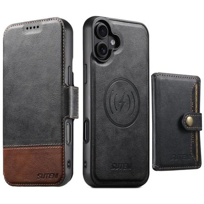 Suteni Q06S1 3-in-1 Splicing Detachable Wallet MagSafe Leather Phone Case, For iPhone 16 Pro, For iPhone 16 Plus, For iPhone 16, For iPhone 15 Pro Max, For iPhone 15 Pro, For iPhone 15 Plus, For iPhone 15, For iPhone 14 Plus