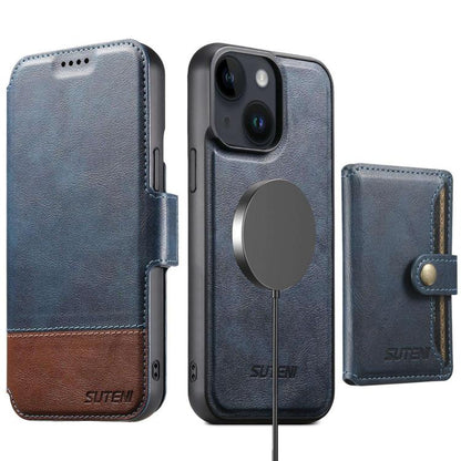 Suteni Q06S1 3-in-1 Splicing Detachable Wallet MagSafe Leather Phone Case, For iPhone 16 Pro, For iPhone 16 Plus, For iPhone 16, For iPhone 15 Pro Max, For iPhone 15 Pro, For iPhone 15 Plus, For iPhone 15, For iPhone 14 Plus