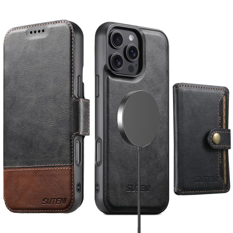 Suteni Q06S1 3-in-1 Splicing Detachable Wallet MagSafe Leather Phone Case, For iPhone 12 Pro