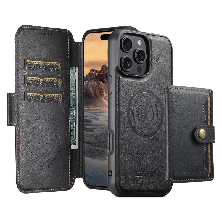 Suteni Q06S1 3-in-1 Splicing Detachable Wallet MagSafe Leather Phone Case, For iPhone 12 Pro