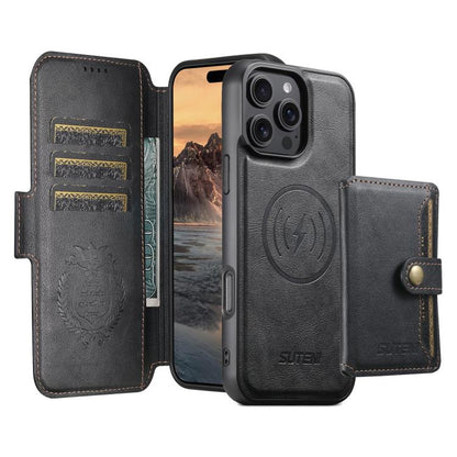 Suteni Q06S1 3-in-1 Splicing Detachable Wallet MagSafe Leather Phone Case, For iPhone 12 Pro