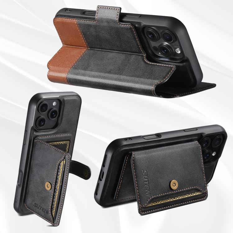 Suteni Q06S1 3-in-1 Splicing Detachable Wallet MagSafe Leather Phone Case, For iPhone 12 Pro