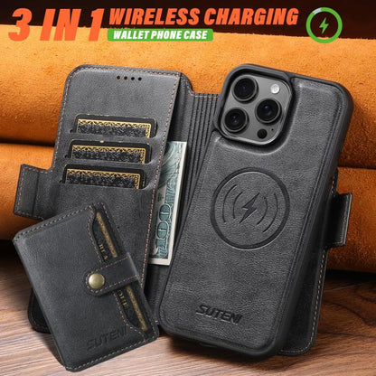 Suteni Q06S1 3-in-1 Splicing Detachable Wallet MagSafe Leather Phone Case, For iPhone 12 Pro
