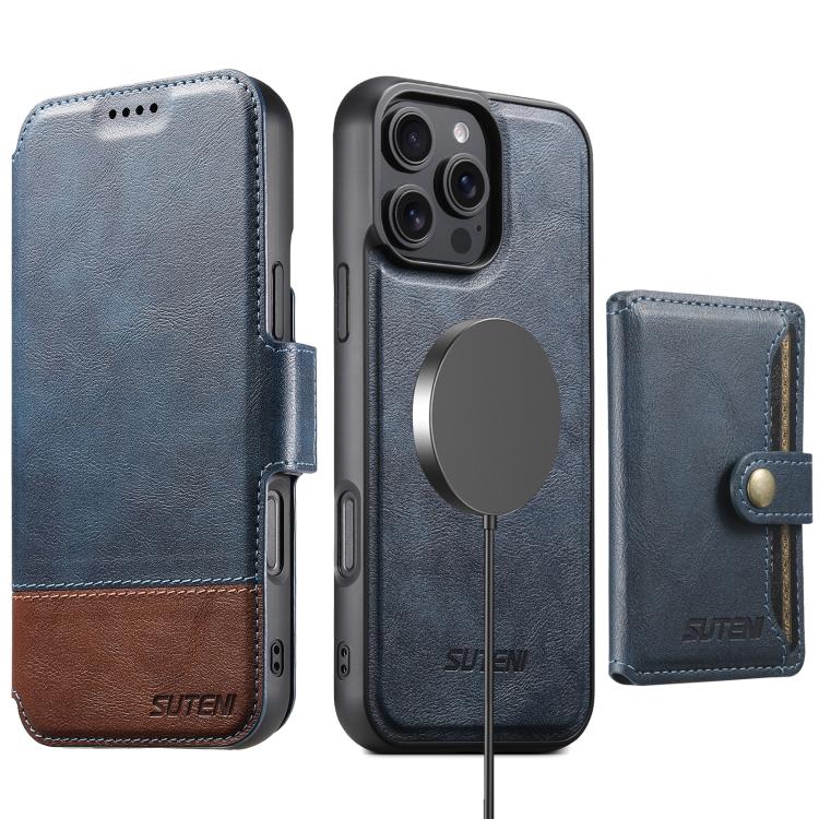 Suteni Q06S1 3-in-1 Splicing Detachable Wallet MagSafe Leather Phone Case, For iPhone 12 Pro