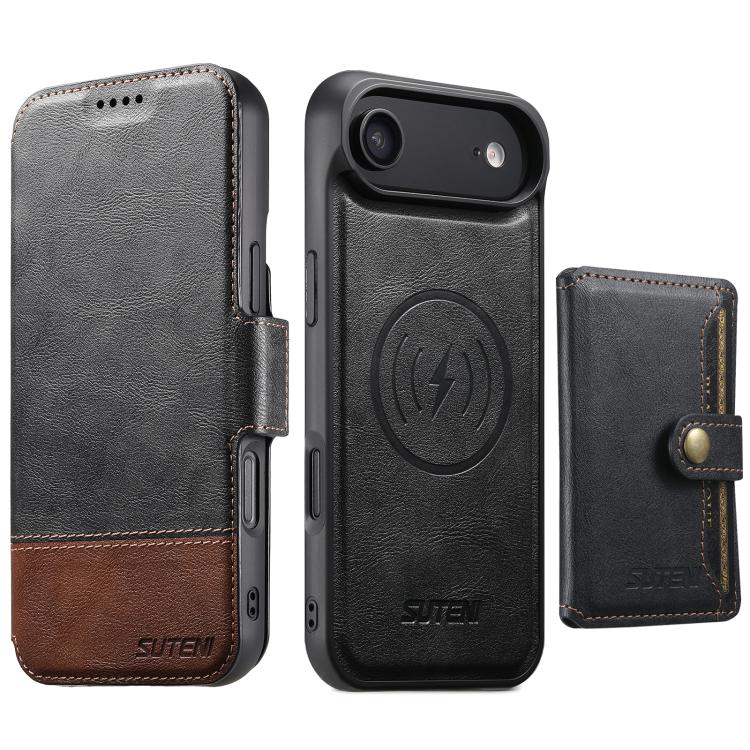 Suteni Q06S1 3-in-1 Splicing Detachable Wallet MagSafe Leather Phone Case, For iPhone 18, For iPhone 18 Pro, For iPhone 18 Pro Max, For iPhone 17 Pro Max, For iPhone 17 Pro, For iPhone 17, For iPhone Air, For iPhone 16 Pro Max
