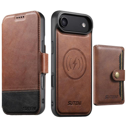 Suteni Q06S1 3-in-1 Splicing Detachable Wallet MagSafe Leather Phone Case, For iPhone 18, For iPhone 18 Pro, For iPhone 18 Pro Max, For iPhone 17 Pro Max, For iPhone 17 Pro, For iPhone 17, For iPhone Air, For iPhone 16 Pro Max