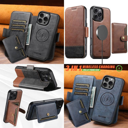 Suteni Q06S1 3-in-1 Splicing Detachable Wallet MagSafe Leather Phone Case, For iPhone 12 Pro