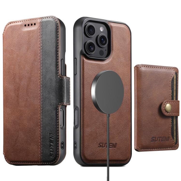 Suteni Q07S1 3-in-1 Detachable Wallet MagSafe Splicing Leather Phone Case, For iPhone 18, For iPhone 18 Pro, For iPhone 18 Pro Max, For iPhone 17 Pro Max, For iPhone 17 Pro, For iPhone 17, For iPhone Air, For iPhone 16 Pro Max