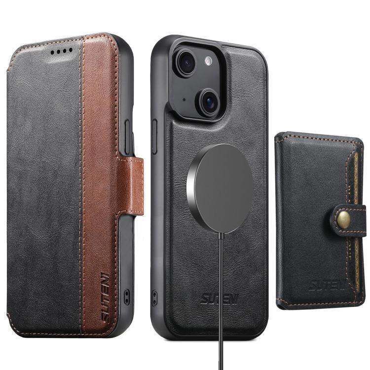 Suteni Q07S1 3-in-1 Detachable Wallet MagSafe Splicing Leather Phone Case, For iPhone 14, For iPhone 14 Pro, For iPhone 14 Pro Max, For iPhone 13 Pro Max, For iPhone 13 Pro, For iPhone 13, For iPhone 12, For iPhone 12 Pro Max