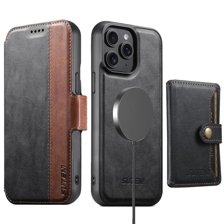 Suteni Q07S1 3-in-1 Detachable Wallet MagSafe Splicing Leather Phone Case, For iPhone 12 Pro