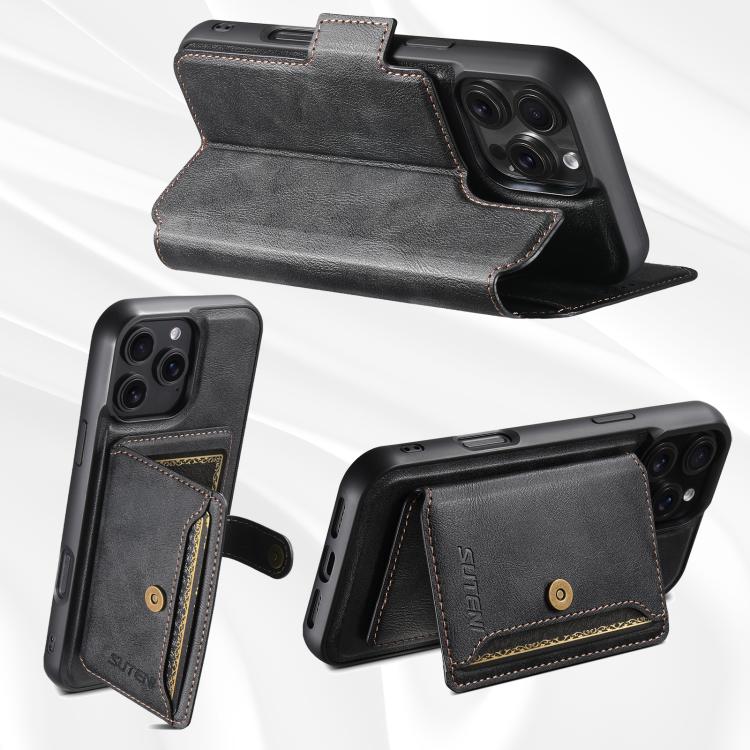 Suteni Q07S1 3-in-1 Detachable Wallet MagSafe Splicing Leather Phone Case, For iPhone 12 Pro
