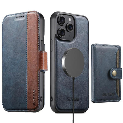 Suteni Q07S1 3-in-1 Detachable Wallet MagSafe Splicing Leather Phone Case, For iPhone 12 Pro