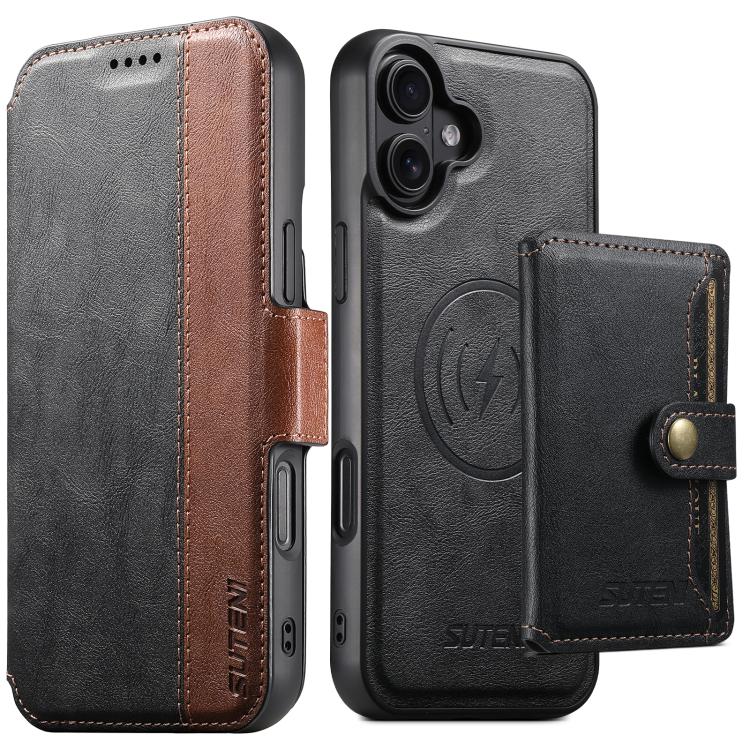 Suteni Q07S1 3-in-1 Detachable Wallet MagSafe Splicing Leather Phone Case, For iPhone 18, For iPhone 18 Pro, For iPhone 18 Pro Max, For iPhone 17 Pro Max, For iPhone 17 Pro, For iPhone 17, For iPhone Air, For iPhone 16 Pro Max