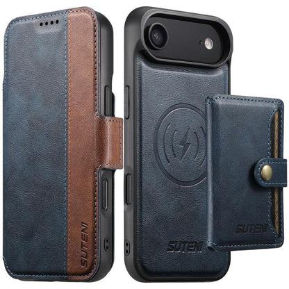 Suteni Q07S1 3-in-1 Detachable Wallet MagSafe Splicing Leather Phone Case, For iPhone 18, For iPhone 18 Pro, For iPhone 18 Pro Max, For iPhone 17 Pro Max, For iPhone 17 Pro, For iPhone 17, For iPhone Air, For iPhone 16 Pro Max
