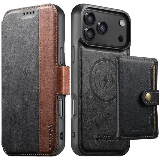 Suteni Q07S1 3-in-1 Detachable Wallet MagSafe Splicing Leather Phone Case, For iPhone 18 Pro, For iPhone 18 Pro Max, For iPhone 17 Pro Max, For iPhone 17 Pro, For iPhone 17, For iPhone Air, For iPhone 16 Pro Max, For iPhone 16 Pro