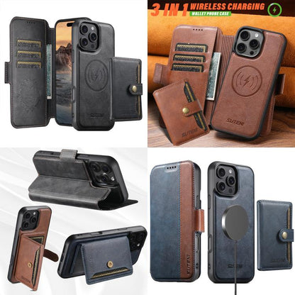 Suteni Q07S1 3-in-1 Detachable Wallet MagSafe Splicing Leather Phone Case, For iPhone 12 Pro