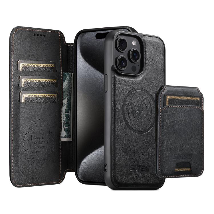 Suteni Q05S2 3-in-1 Detachable Vertical Flip Wallet MagSafe Leather Phone Case, For iPhone 16 Pro, For iPhone 16 Plus, For iPhone 16, For iPhone 15 Pro Max, For iPhone 15 Pro, For iPhone 15 Plus, For iPhone 15, For iPhone 14 Plus