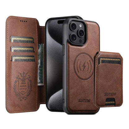Suteni Q05S2 3-in-1 Detachable Vertical Flip Wallet MagSafe Leather Phone Case, For iPhone 16 Pro, For iPhone 16 Plus, For iPhone 16, For iPhone 15 Pro Max, For iPhone 15 Pro, For iPhone 15 Plus, For iPhone 15, For iPhone 14 Plus