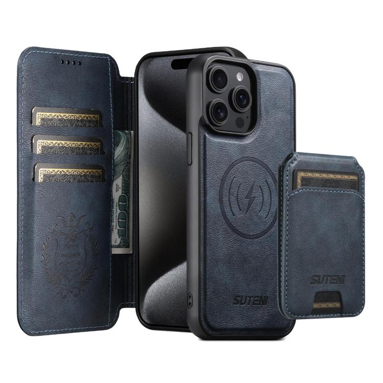 Suteni Q05S2 3-in-1 Detachable Vertical Flip Wallet MagSafe Leather Phone Case, For iPhone 16 Pro, For iPhone 16 Plus, For iPhone 16, For iPhone 15 Pro Max, For iPhone 15 Pro, For iPhone 15 Plus, For iPhone 15, For iPhone 14 Plus
