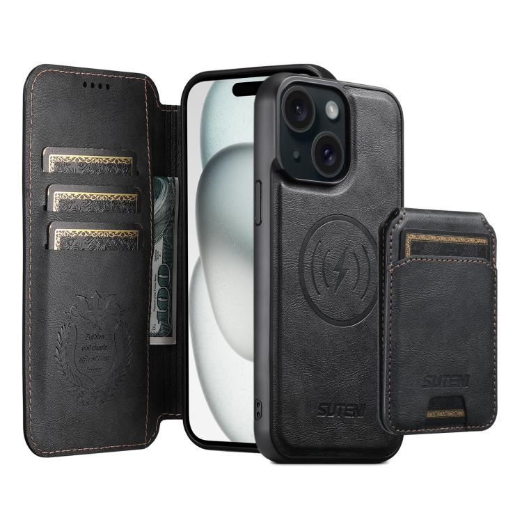 Suteni Q05S2 3-in-1 Detachable Vertical Flip Wallet MagSafe Leather Phone Case, For iPhone 16 Pro, For iPhone 16 Plus, For iPhone 16, For iPhone 15 Pro Max, For iPhone 15 Pro, For iPhone 15 Plus, For iPhone 15, For iPhone 14 Plus