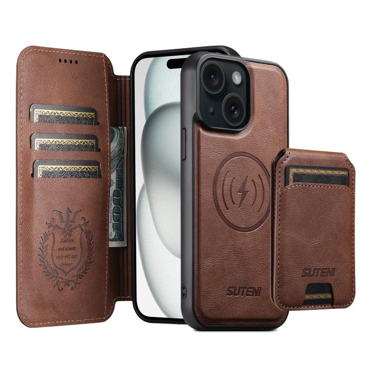 Suteni Q05S2 3-in-1 Detachable Vertical Flip Wallet MagSafe Leather Phone Case, For iPhone 16 Pro, For iPhone 16 Plus, For iPhone 16, For iPhone 15 Pro Max, For iPhone 15 Pro, For iPhone 15 Plus, For iPhone 15, For iPhone 14 Plus