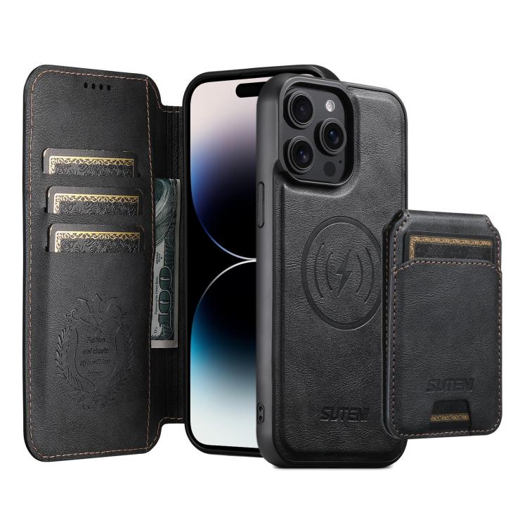 Suteni Q05S2 3-in-1 Detachable Vertical Flip Wallet MagSafe Leather Phone Case, For iPhone 14, For iPhone 14 Pro, For iPhone 14 Pro Max, For iPhone 13 Pro Max, For iPhone 13 Pro, For iPhone 13, For iPhone 12, For iPhone 12 Pro Max